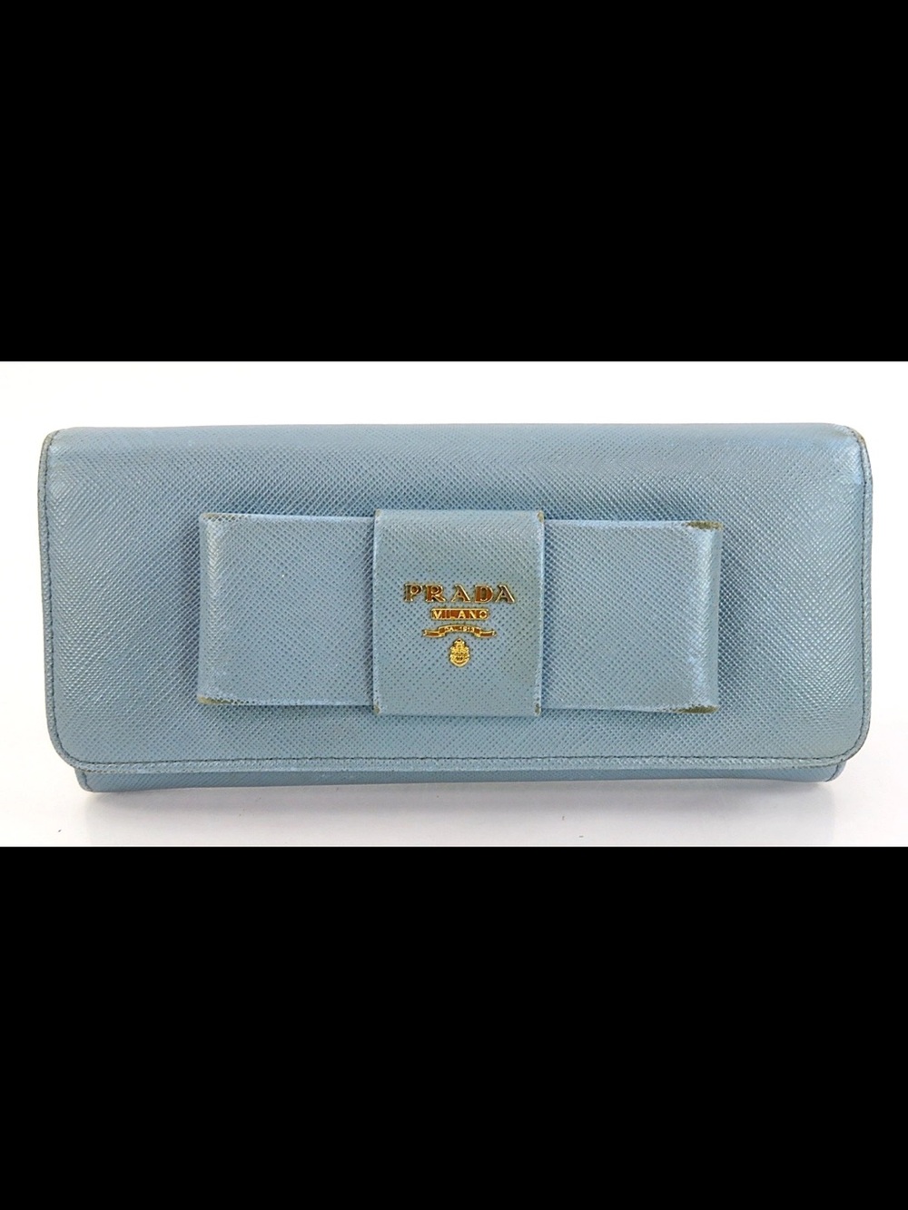 Prada Light Blue Saffiano Bow Wallet